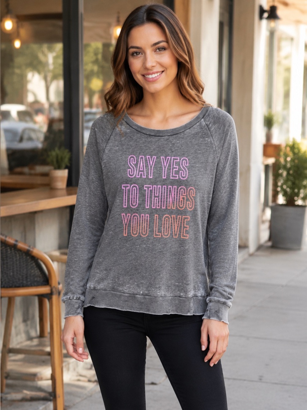 Miken Flow Charcoal Gray Burnout Graphic Sweatshirt - Size M